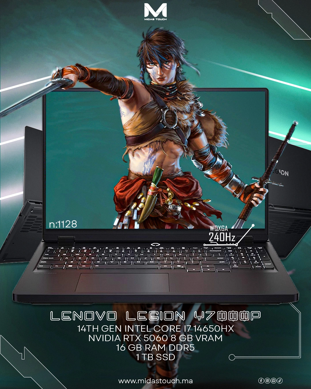 Lenovo-Legion-Pro-5-16IRX10-83NN Lenovo Legion Y7000P IRX10 Eclipse Black gaming laptop with i7-14650HX and RTX 5060